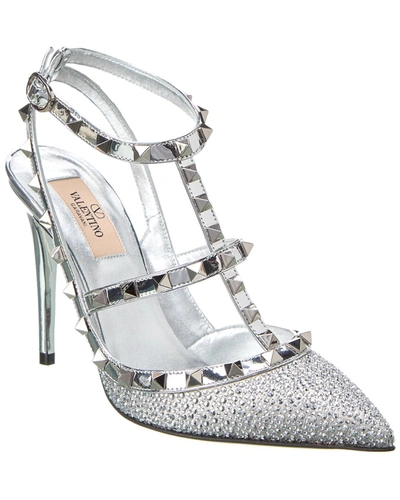 Shop Valentino Rockstud Caged 100 Leather Sandal In Silver