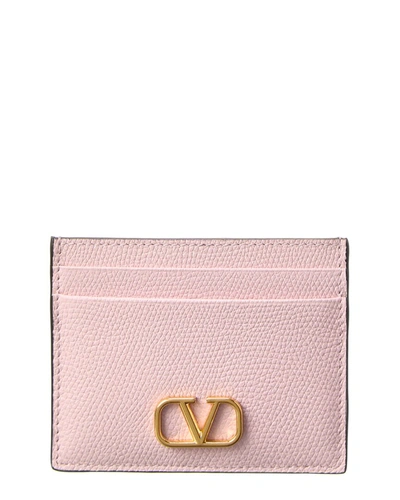 Shop Valentino Vlogo Leather Card Holder In Pink