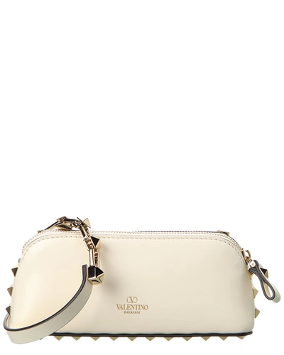 Shop Valentino Rockstud Leather Clutch In White
