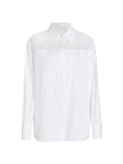 Shop Helmut Lang Women's Poplin Cotton Sheer Yoke Tuxedo Shirt In White