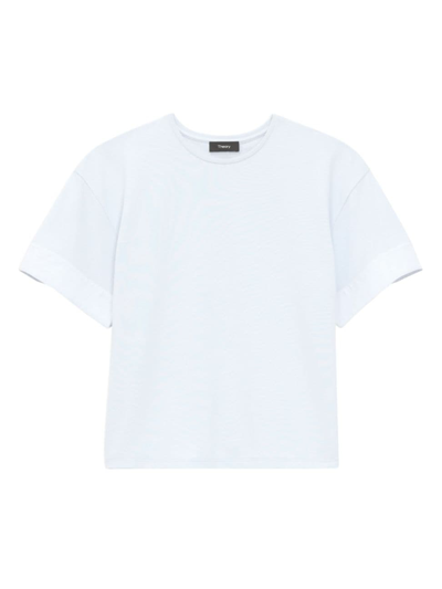 Shop Theory Women's Poplin-cuff Cotton T-shirt In Ice