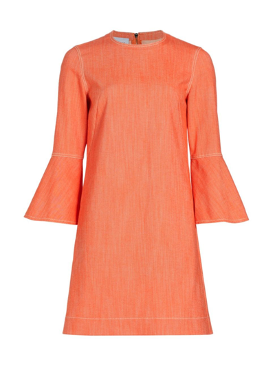 Shop Akris Punto Women's Denim Bell-sleeve Shift Dress In Orange