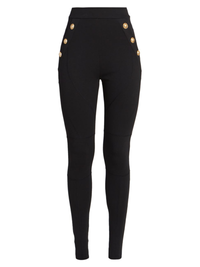 Shop Balmain Women's Side Button Jersey Leggings In Black