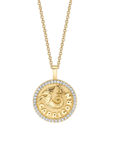 Shop Anita Ko Women's 18k Yellow Gold & Diamond Sagittarius Coin Pendant Necklace In Capricorn