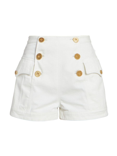 Shop Balmain Women's Twill Double-breasted Shorts In White