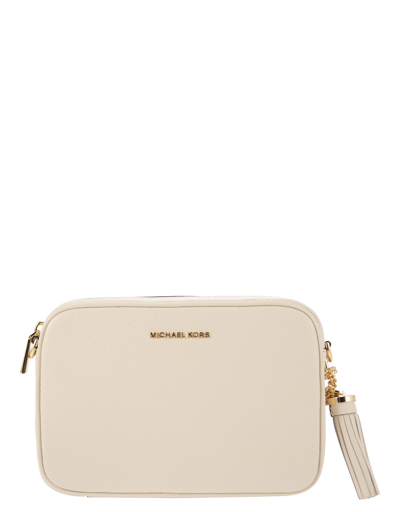 Shop Michael Kors Designer Handbags Ginny - Leather Shoulder Bag In Blanc