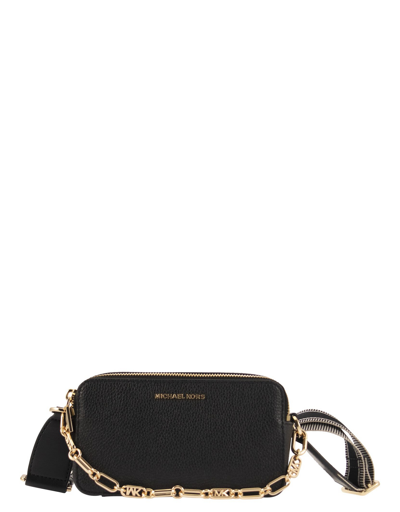 Shop Michael Kors Designer Handbags Jet Set Small Chamber Bag In Grained Leather With Double Zip In Noir