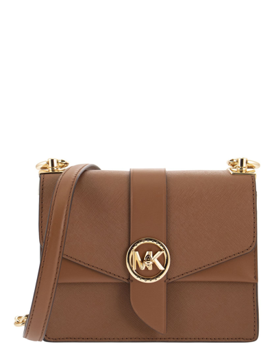 Shop Michael Kors Designer Handbags Greenwich - Saffiano Leather Bag In Marron