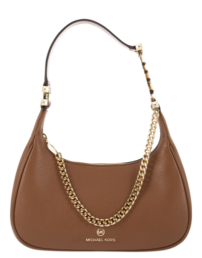 Shop Michael Kors Designer Handbags Piper - Small Grained Leather Shoulder Bag In Marron
