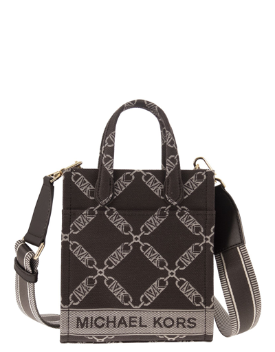 Shop Michael Kors Designer Handbags Empire Jacquard Logo Shopper Bag Xs In Marron