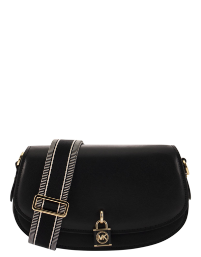 Shop Michael Kors Designer Handbags Mila - Medium Leather Messenger Bag In Black