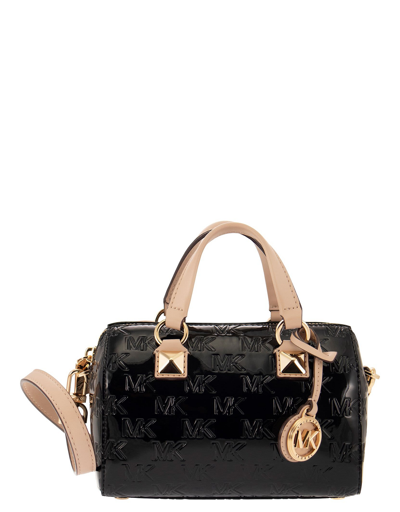 Shop Michael Kors Designer Handbags Grayson - Leather Handbag With Logo In Noir