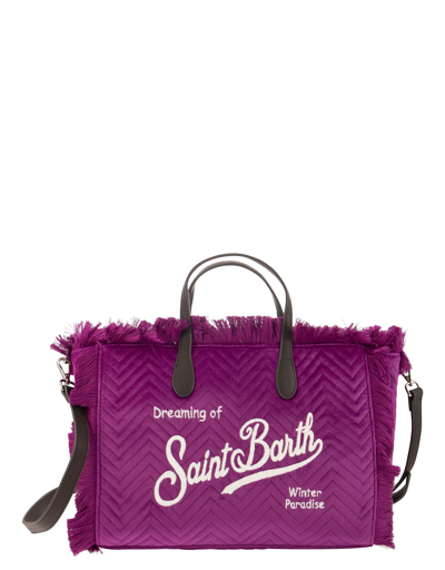 Shop Saint Barth Mc2 Designer Handbags Quilted Handbag In Violet