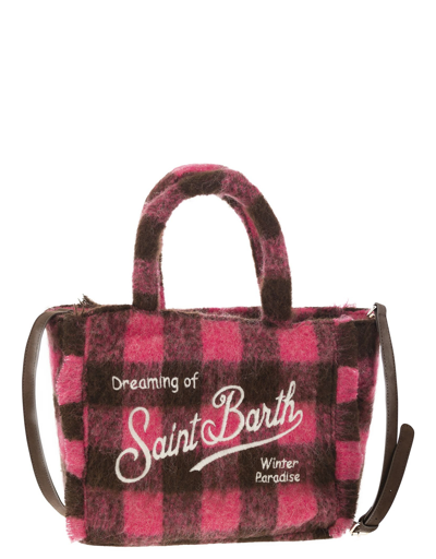 Shop Saint Barth Mc2 Designer Handbags Wooly Colette Handbag With Fringes And Check Pattern