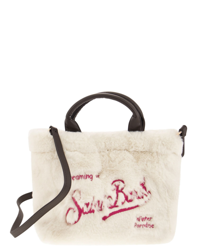 Shop Saint Barth Mc2 Designer Handbags Soft And Furry Mini Vanity Bag In Blanc
