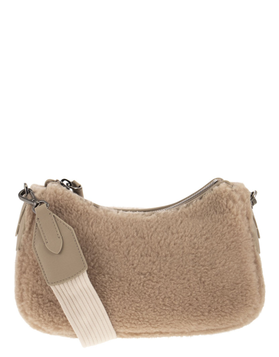 Shop Brunello Cucinelli Designer Handbags Fleecy Bag In Virgin Wool And Cashmere In Beige