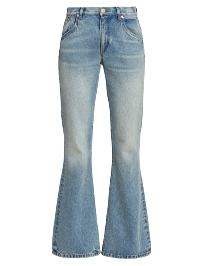 Shop Balmain Women's Western Bootcut Mid-rise Jeans In Blue Jean