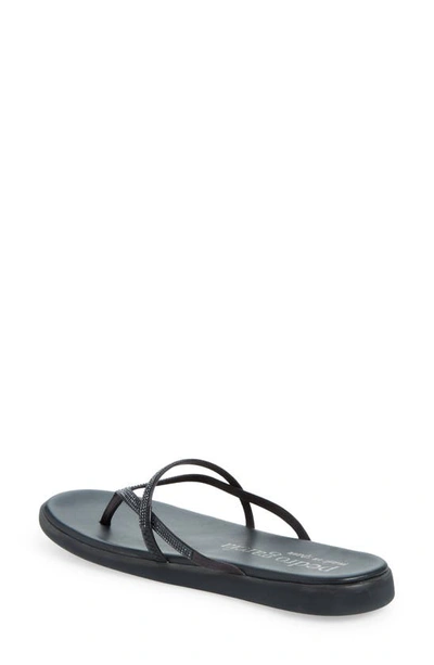 Pedro Garcia Poppy Crystal Flip-flop In Off Black Satin