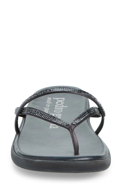 Pedro Garcia Poppy Crystal Flip-flop In Off Black Satin