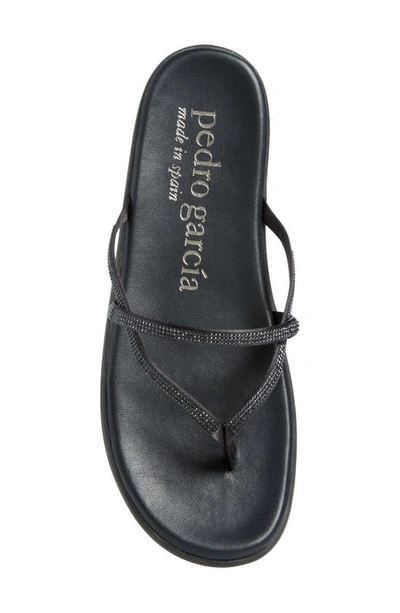 Pedro Garcia Poppy Crystal Flip-flop In Off Black Satin