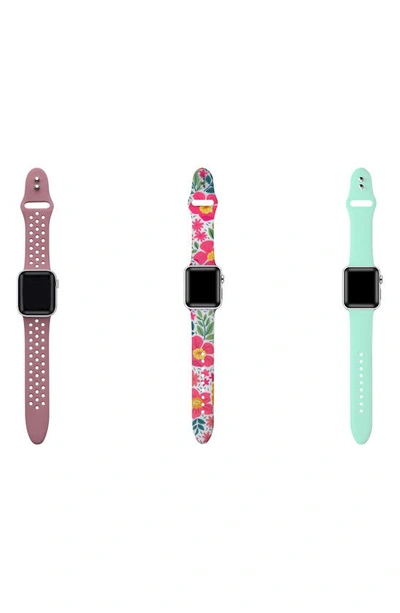 Shop The Posh Tech 3-pack Silicone Apple Watch® Watchbands In Brown/ Spring Floral/ Mint