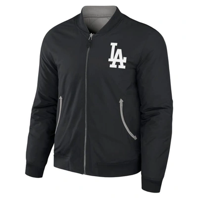 Shop Darius Rucker Collection By Fanatics Black/gray Los Angeles Dodgers Reversible Full-zip Bomber Jacke