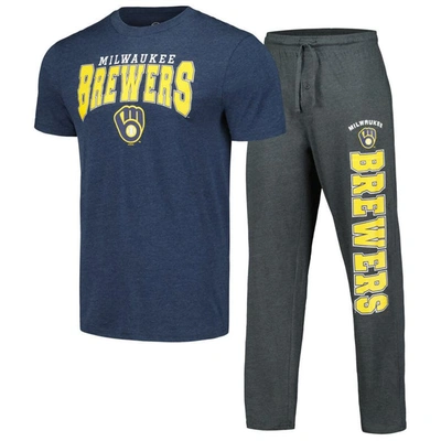 Shop Concepts Sport Charcoal/navy Milwaukee Brewers Meter T-shirt & Pants Sleep Set