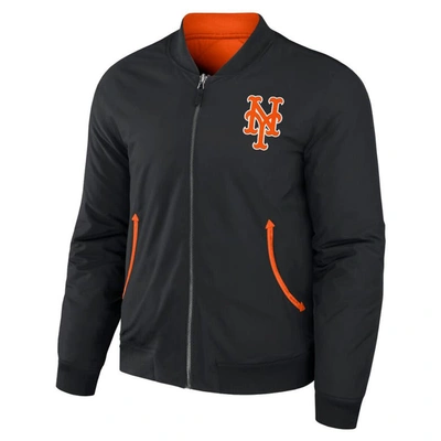 Shop Darius Rucker Collection By Fanatics Black/orange New York Mets Reversible Full-zip Bomber Jacket