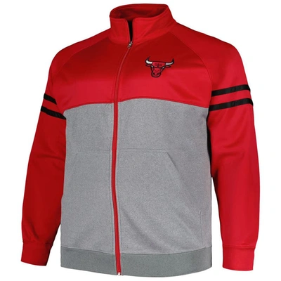 Shop Fanatics Branded Red/heather Gray Chicago Bulls Big & Tall Pieced Stripe Raglan Full-zip Track Jacke