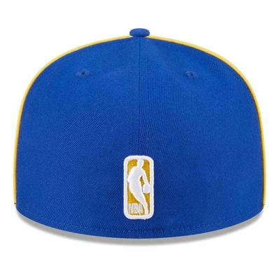 Shop New Era Royal Golden State Warriors Piped & Flocked 59fifty Fitted Hat