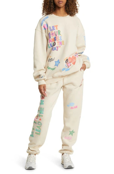 The Mayfair Group Angels All Around You Graphic Joggers In Ivory