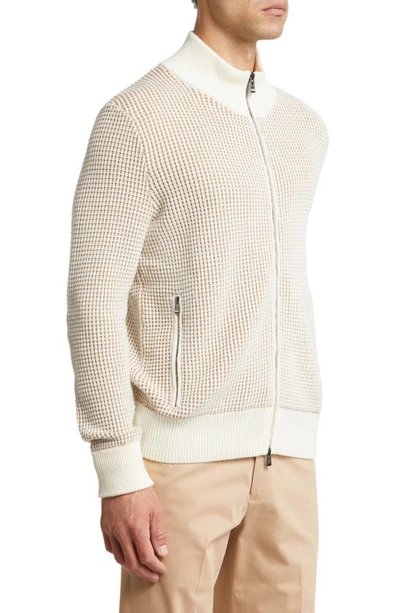 Shop Hugo Boss Mabeo Cotton & Wool Zip Cardigan In Open White