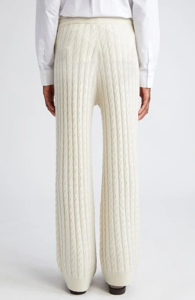 Shop Totême Toteme Cable Knit Wide Leg Wool & Cashmere Pants In Snow