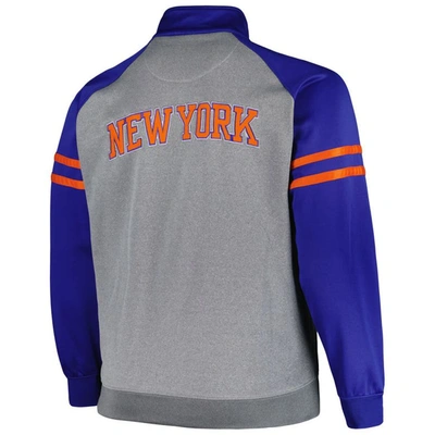 Shop Fanatics Branded Blue/heather Gray New York Knicks Big & Tall Pieced Stripe Raglan Full-zip Track Ja