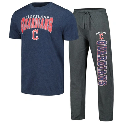 Shop Concepts Sport Charcoal/navy Cleveland Guardians Meter T-shirt & Pants Sleep Set