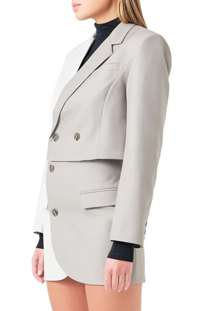 Grey Lab Colorblock Crop Blazer In Grey Multi