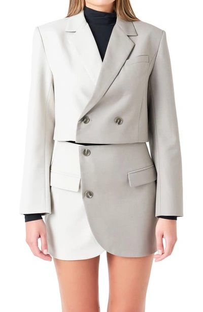 Grey Lab Colorblock Crop Blazer In Grey Multi