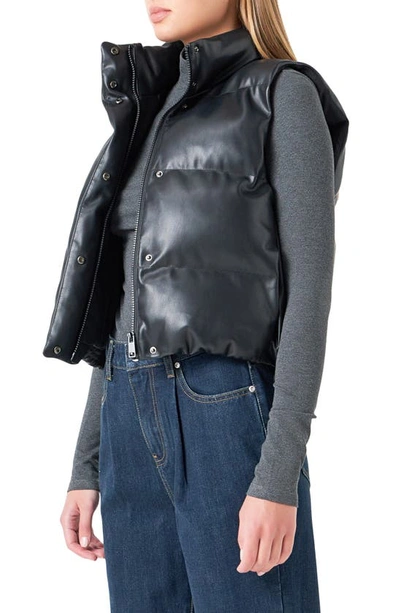 Shop Grey Lab Faux Leather Crop Puffer Vest In Black