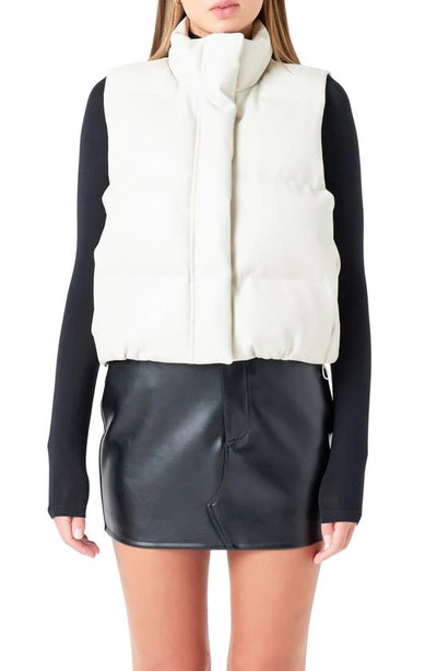 Shop Grey Lab Faux Leather Crop Puffer Vest In Cream