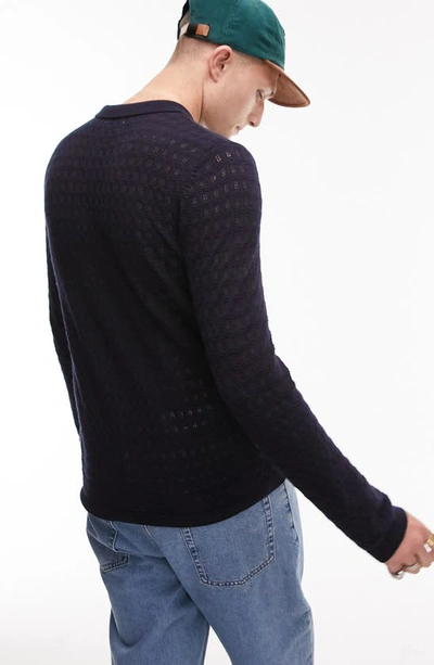 Shop Topman Pointelle Zigzag Polo Sweater In Navy