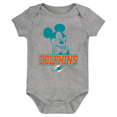 Shop Outerstuff Newborn & Infant Aqua/orange/gray Miami Dolphins Three-piece Disney Game Time Bodysuit Set