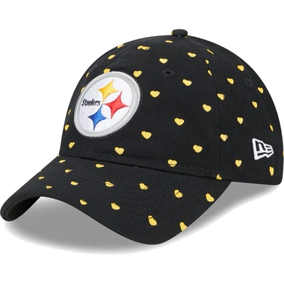 Shop New Era Girls Youth   Black Pittsburgh Steelers Hearts 9twenty Adjustable Hat