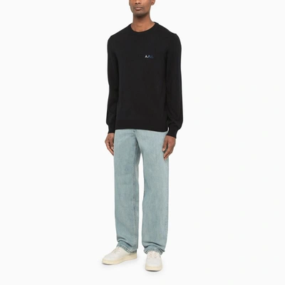 Shop Apc A.p.c. Crew Neck Sweater With Logo In Blue