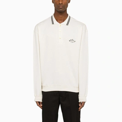 Shop Drôle De Monsieur Long Sleeve Polo Shirt With Logo In White