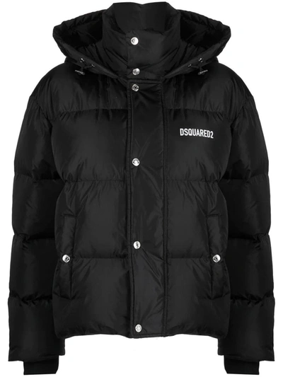 Shop Dsquared2 Logo Print Padded Puffer Jacket In Black