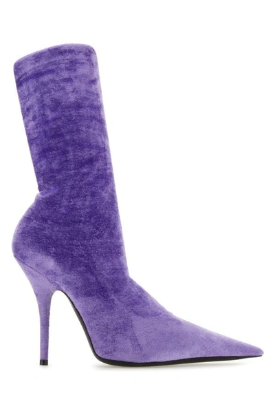 Shop Balenciaga Woman Lilac Velvet Knife Ankle Boots In Purple