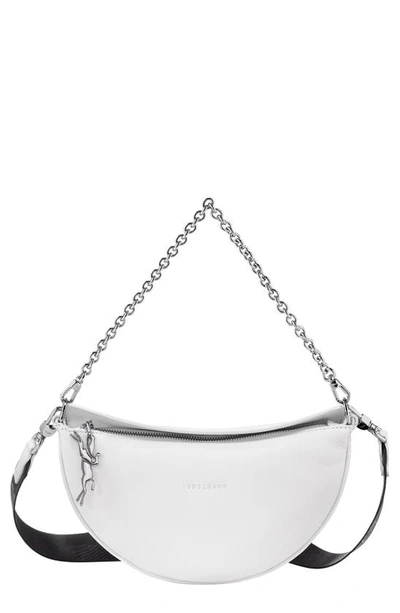 Shop Longchamp Smile Small Half Moon Leather Crossbody Bag In White