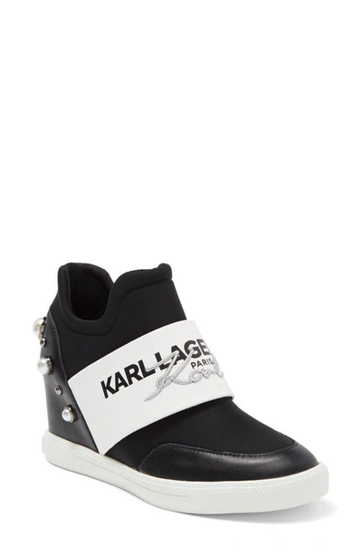 Shop Karl Lagerfeld Charsi Wedge Sneaker In Black/ Bright White