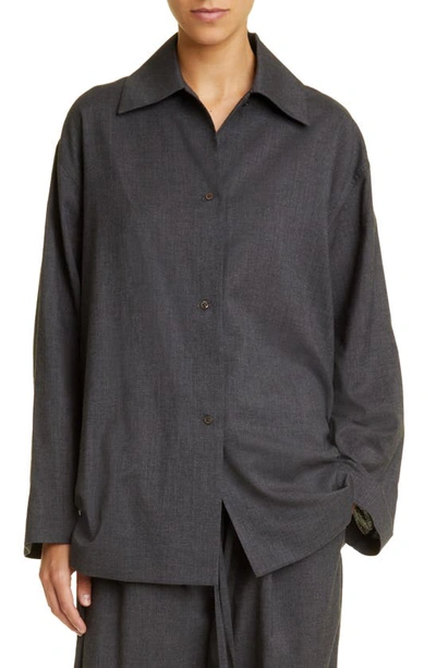 Shop The Row Rigel Silk & Cotton Button-up Shirt In Dark Grey