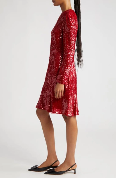 Shop Erdem Tiered Ruffle Long Sleeve Sequin Cocktail Dress In Ruby Red